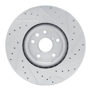 Lexus GS300 Brake Rotor (1) - Left Front - R1 Concepts - Drilled & Slotted - Silver - `11-`25